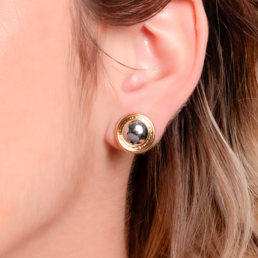 BRINCO REDONDO LISO DUO BANHO OURO 18K + RÓDIO BRANCO