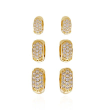 Carregar imagem no visualizador da galeria, TRIO DE BRINCOS DE ARGOLINHAS ARTICULADAS CRAVEJADAS BANHADO A OURO 18K
